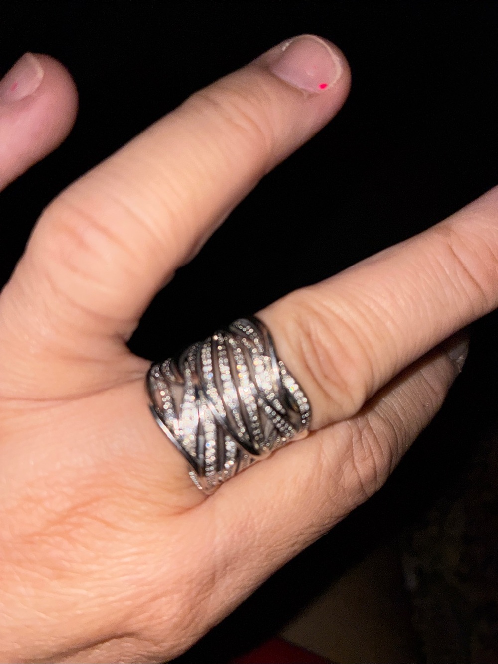 Draped Multi-Band Crystal Women's Ring in Silver